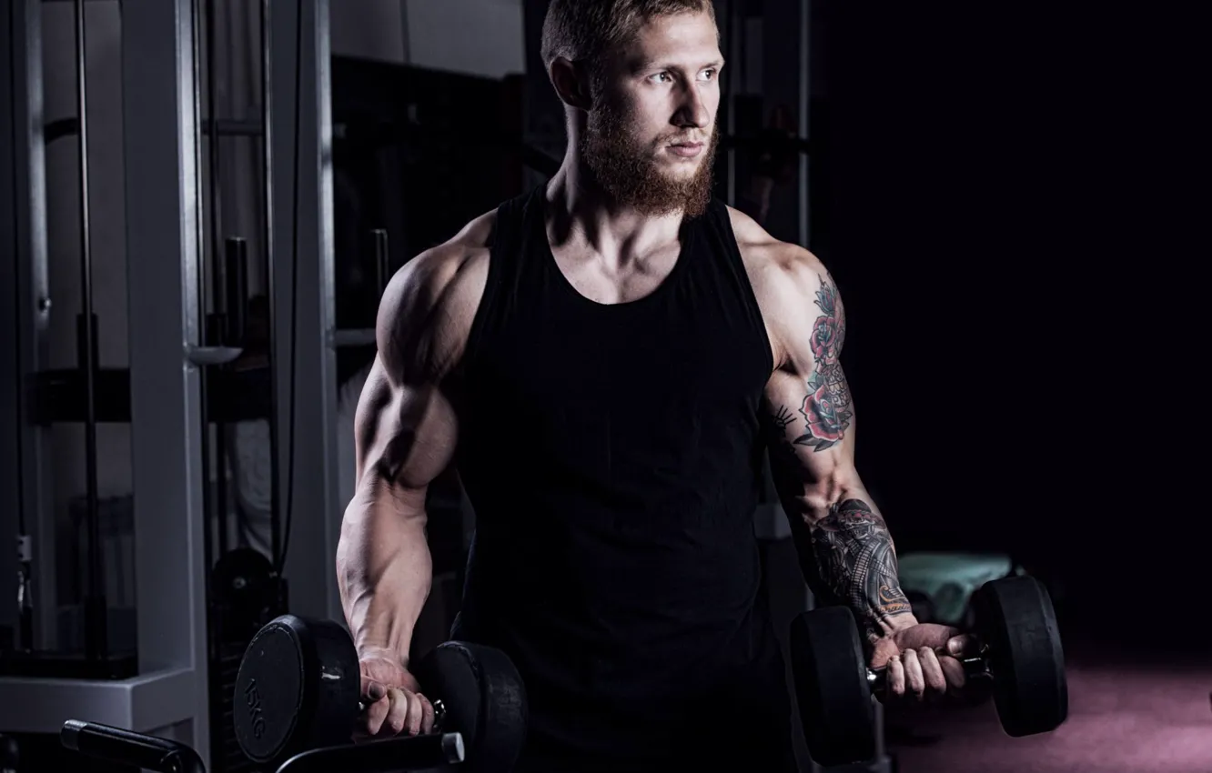 Photo wallpaper look, pose, tattoo, Muscle, muscle, pose, trainer, training
