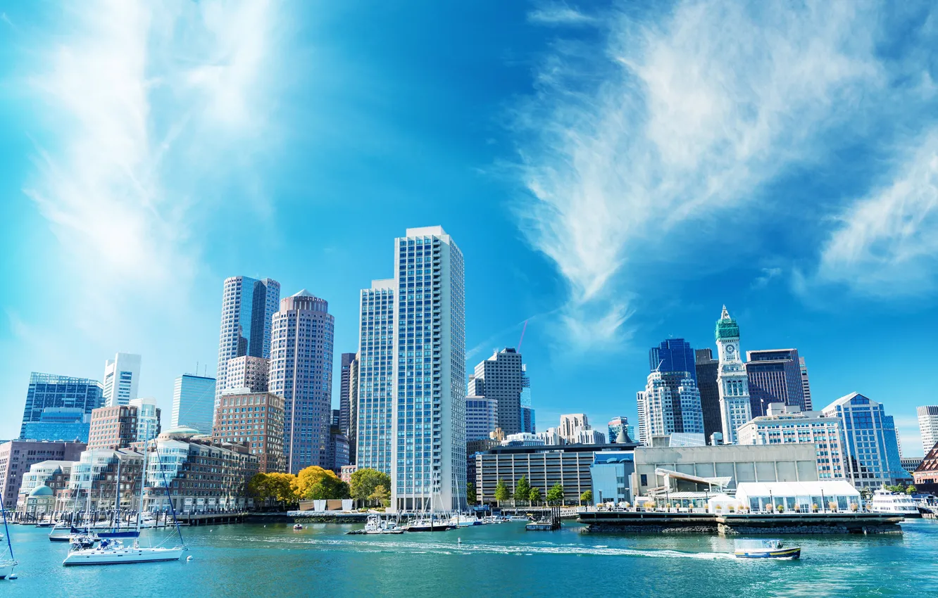 Photo wallpaper the sky, water, clouds, the city, building, home, USA, USA