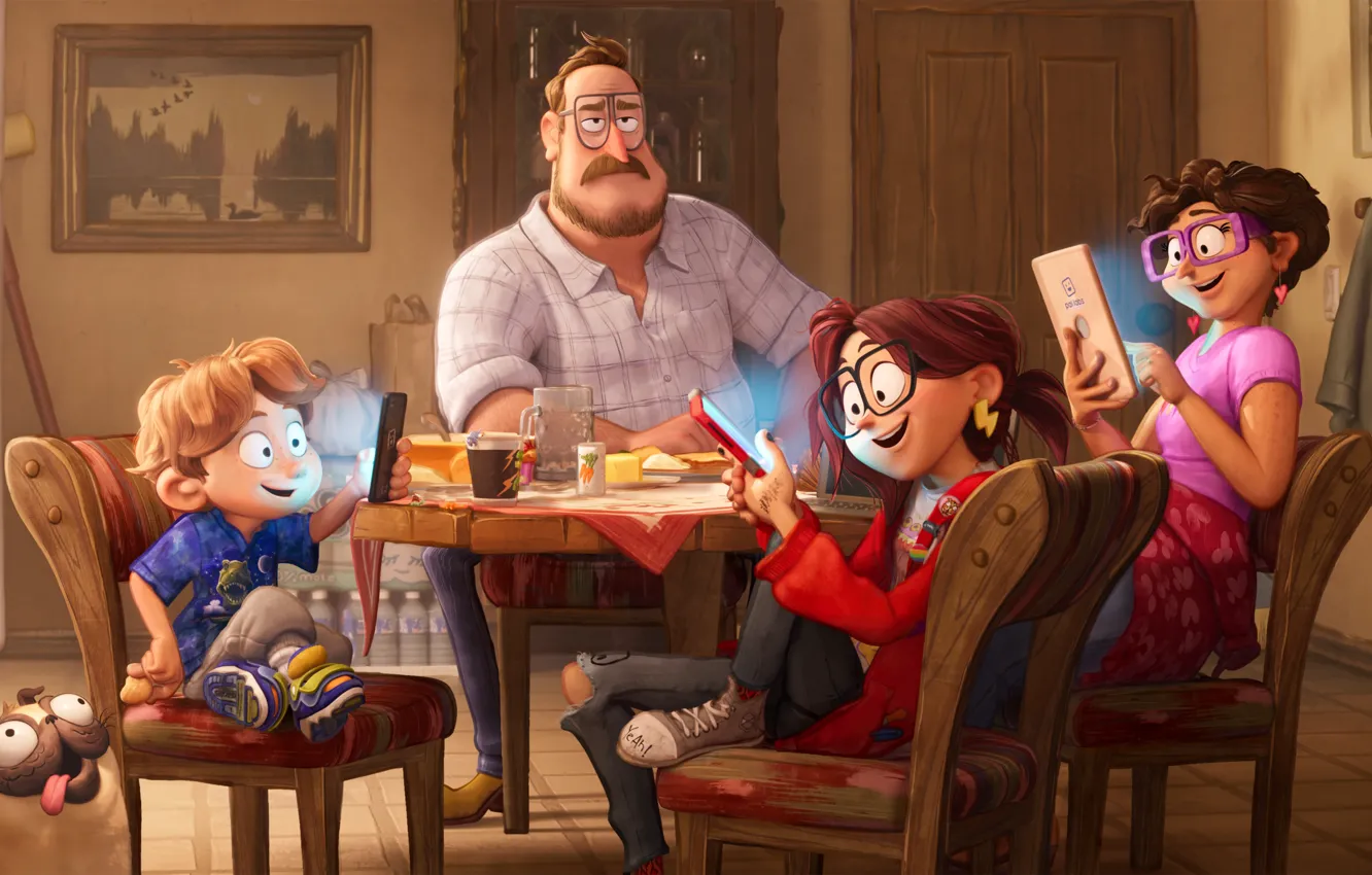Photo wallpaper Table, Children, Family, Cartoon, Sony Pictures Animation, 2021, Computer animation, The Mitchells vs the Machines