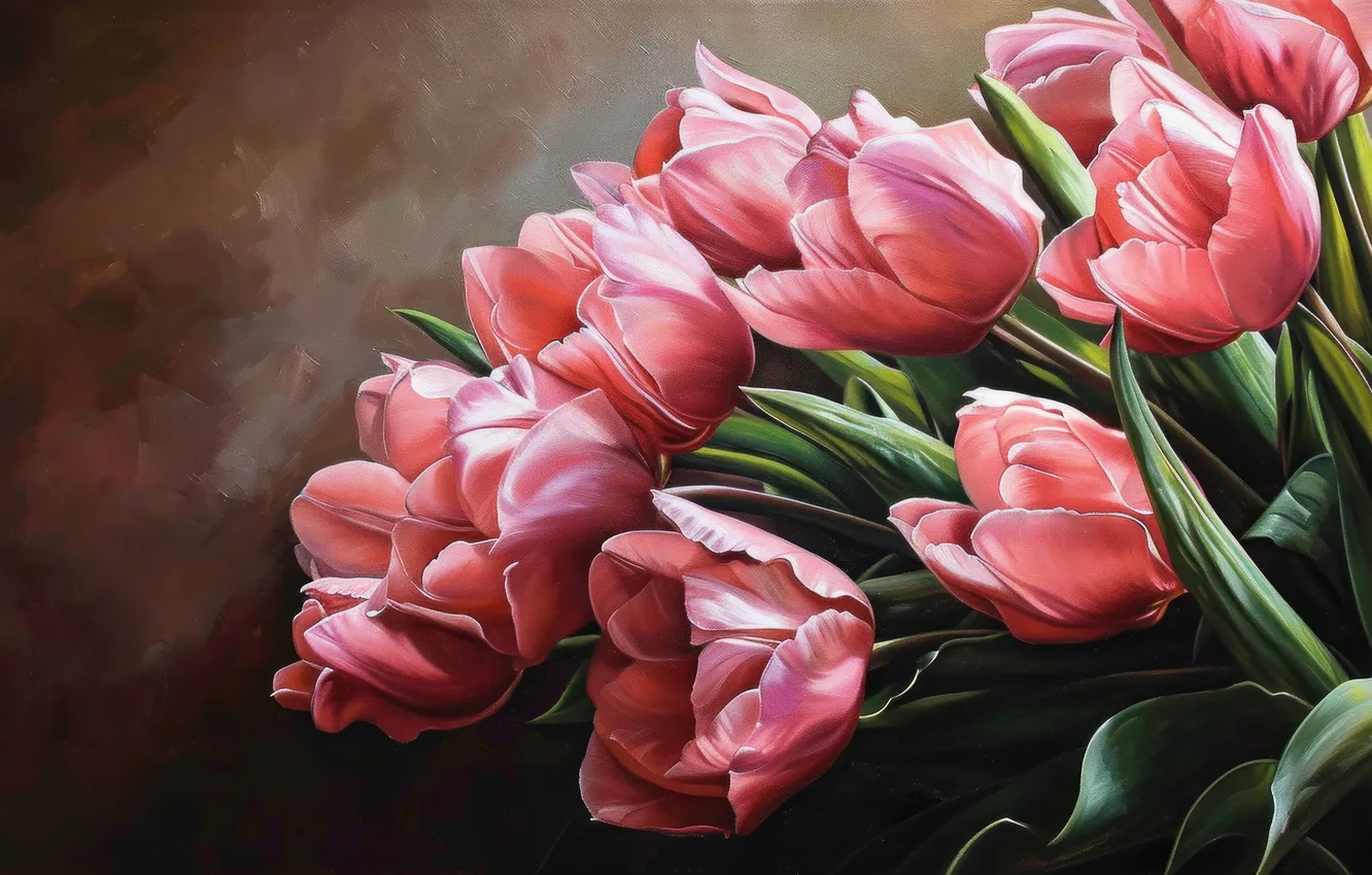 Photo wallpaper flowers, holiday, bouquet, spring, tulips, March 8, AI art, universal holiday background