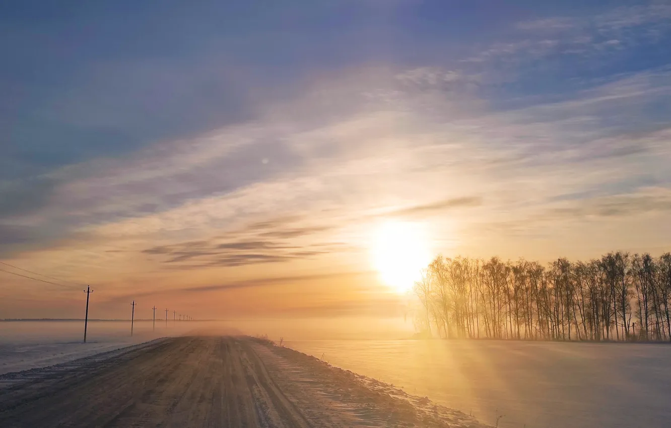 Photo wallpaper winter, road, nature
