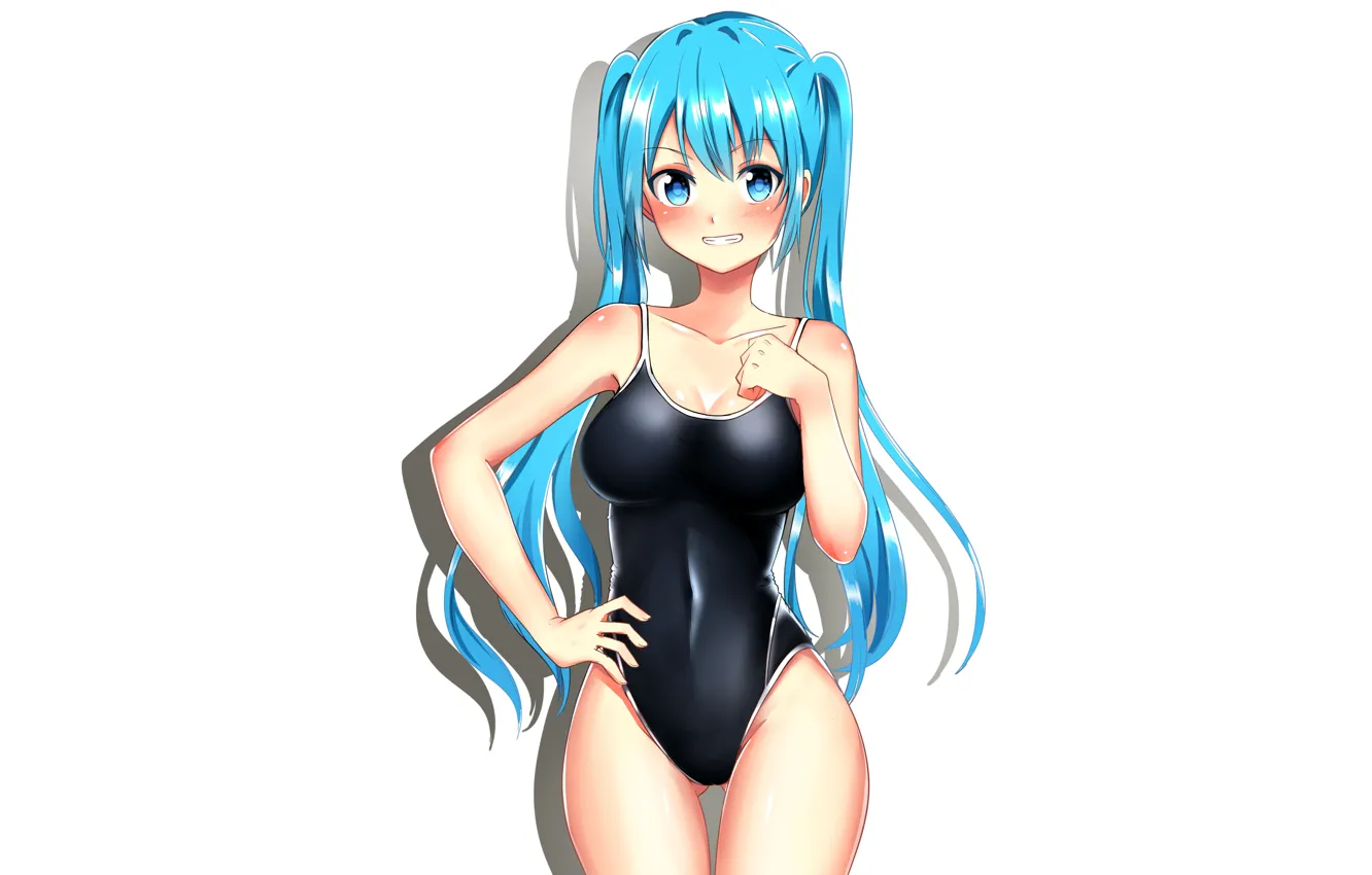 Photo wallpaper girl, sexy, vocaloid, hatsune miku, cleavage, long hair, boobs, anime