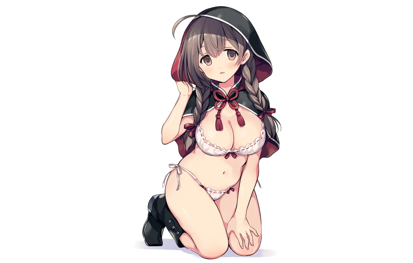 Photo wallpaper girl, sexy, boobs, anime, beautiful, pretty, brunette, erotic