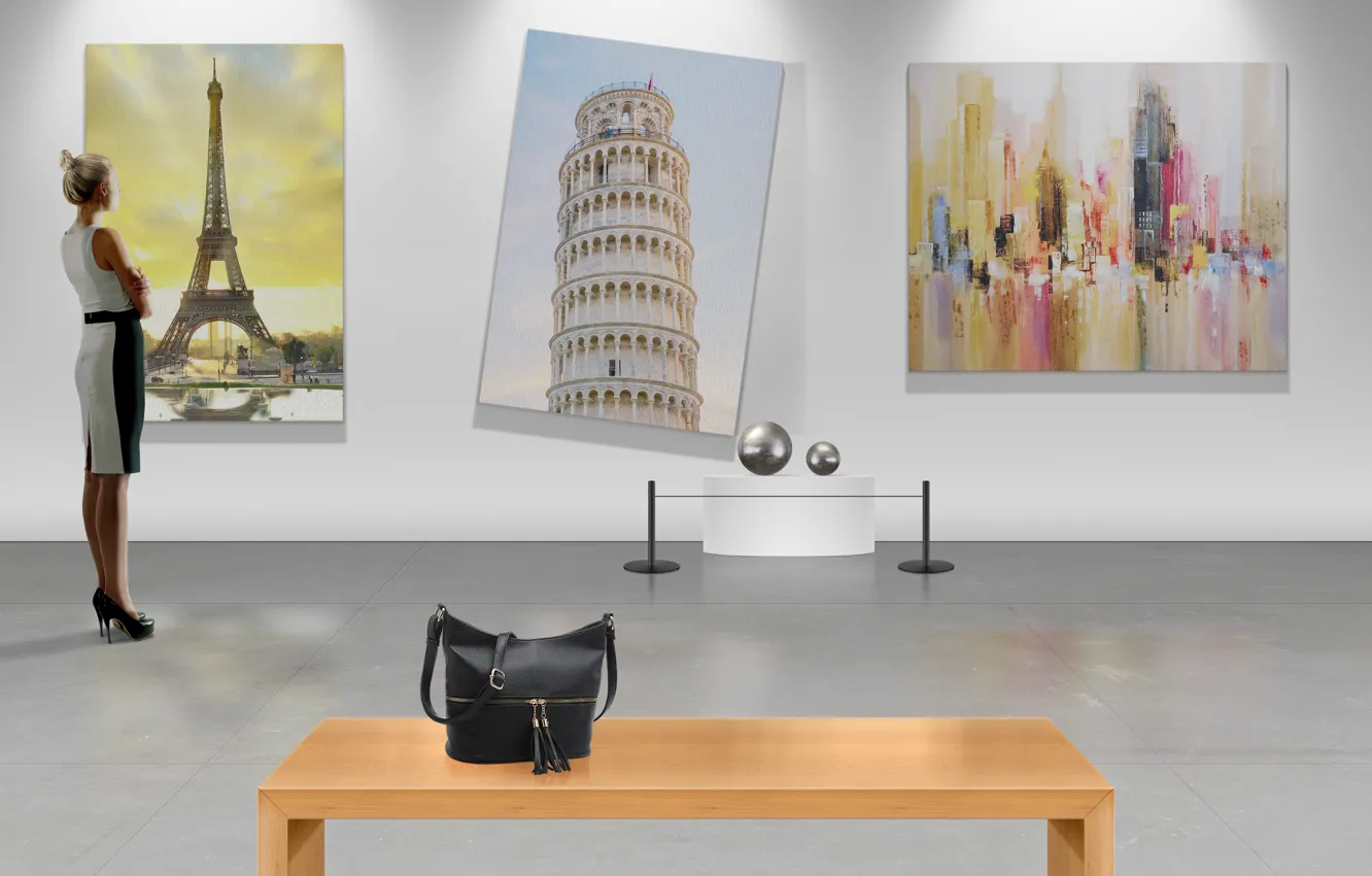 Photo wallpaper Eiffel Tower, art gallery, Tower of Pisa