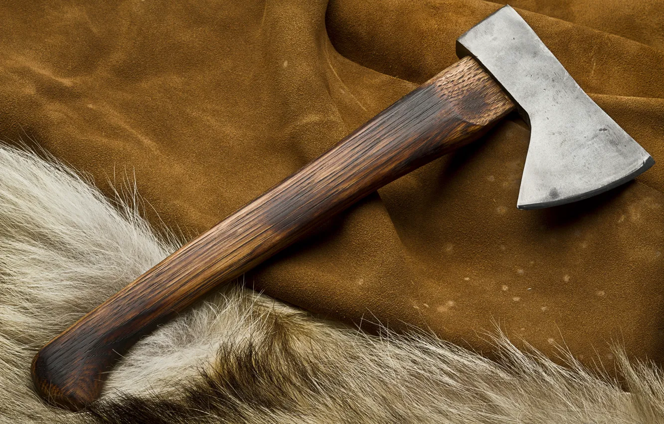 Photo wallpaper axe, metal, wood, painted, treated wood