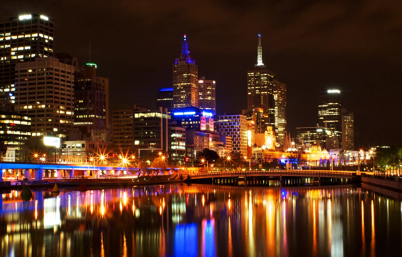 Photo wallpaper the city, lights, reflection, Australia