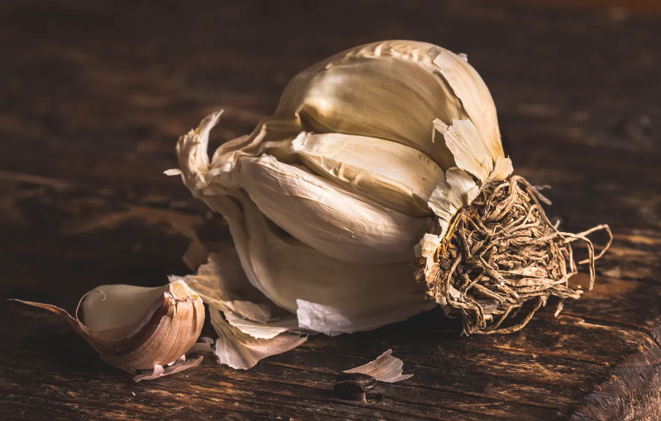 Photo wallpaper macro, garlic, teeth