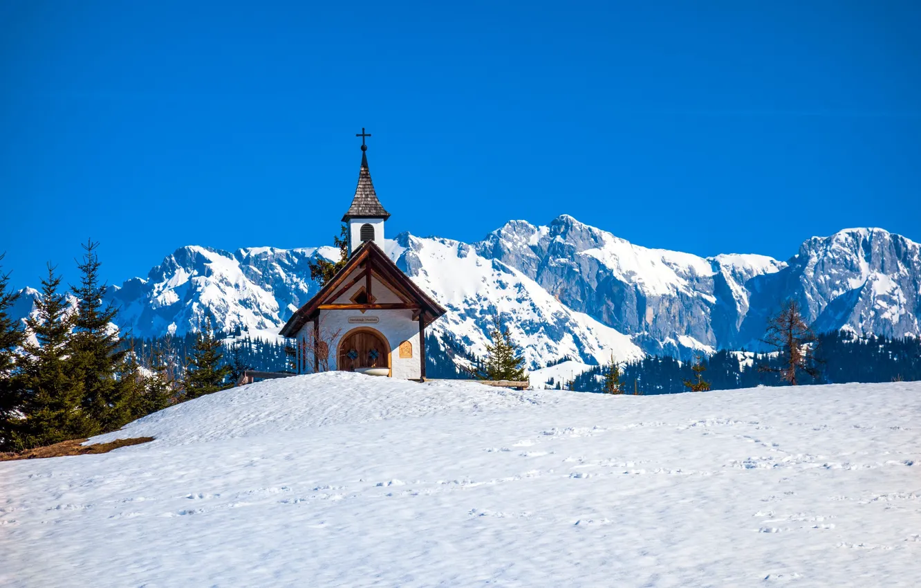 Photo wallpaper mountains, Austria, chapel