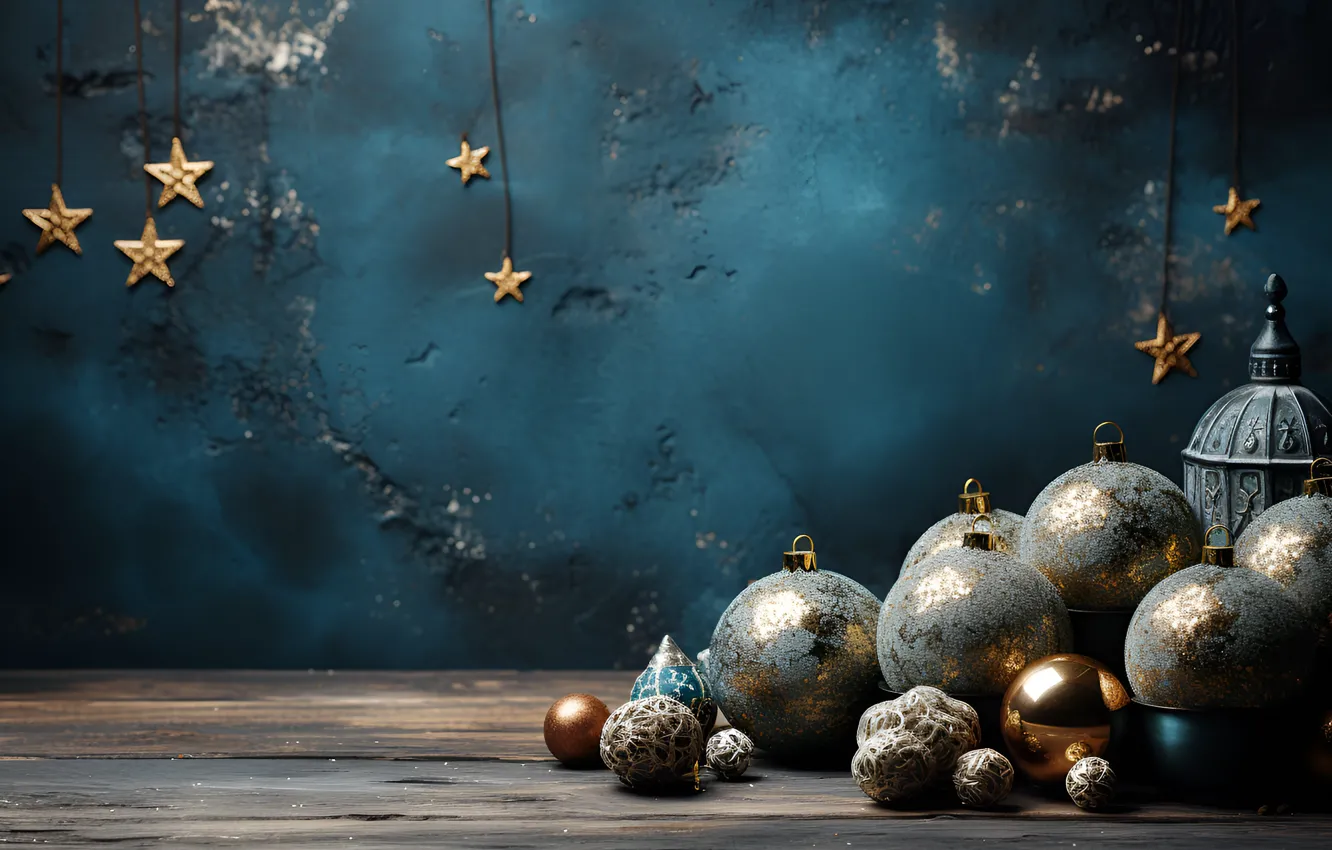 Photo wallpaper stars, balls, grey, wall, balls, Board, Shine, new year