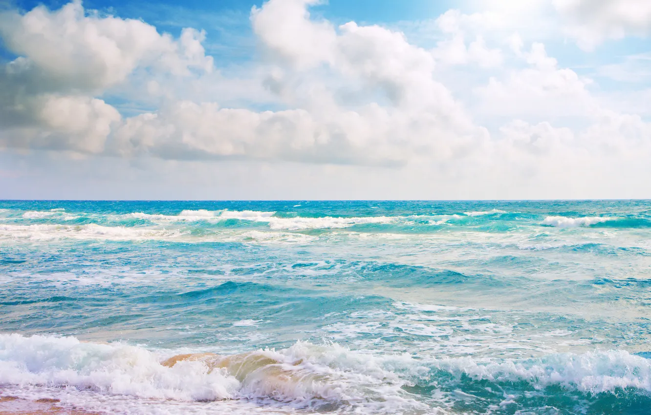 Photo wallpaper sand, sea, beach, summer, clouds, light, blue, stay