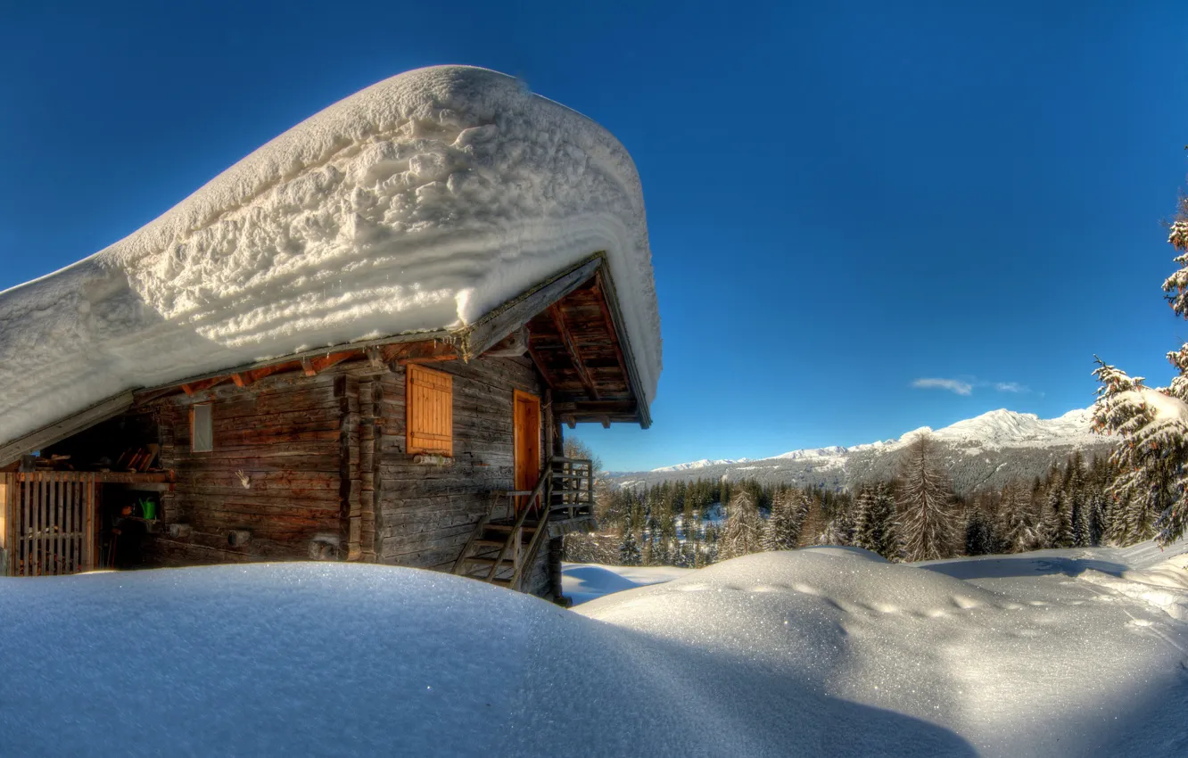 Photo wallpaper winter, forest, snow, home, the snow, hut