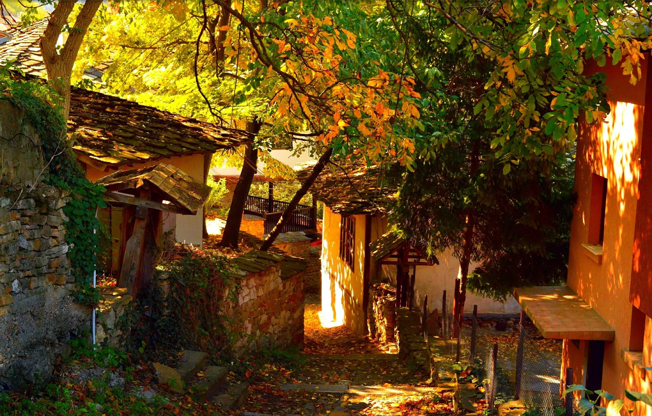 Photo wallpaper Home, Autumn, Village, Autumn, Village, Houses