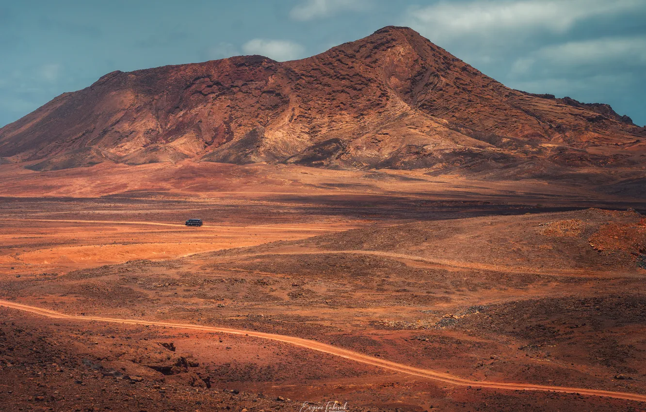Photo wallpaper road, clouds, mountains, valley, Guinea-Bissau, Evgeni Fabis