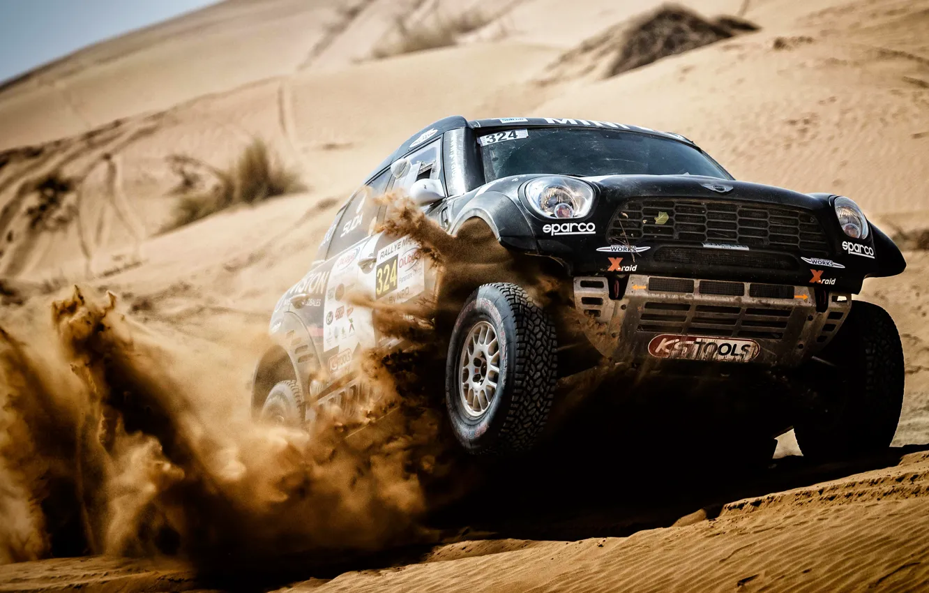Photo wallpaper sand, machine, auto, race, black, sport, desert, speed