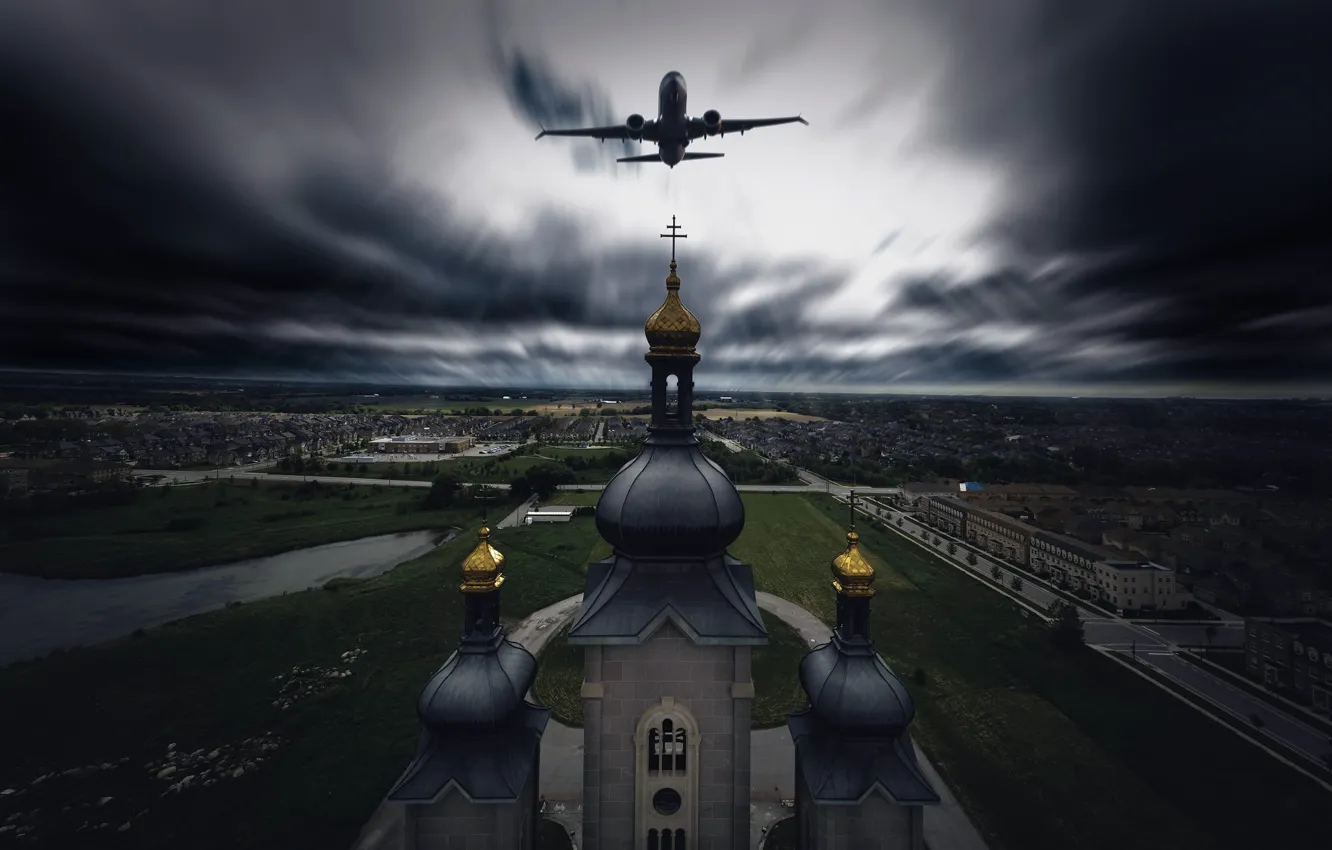 Photo wallpaper the city, temple, the plane