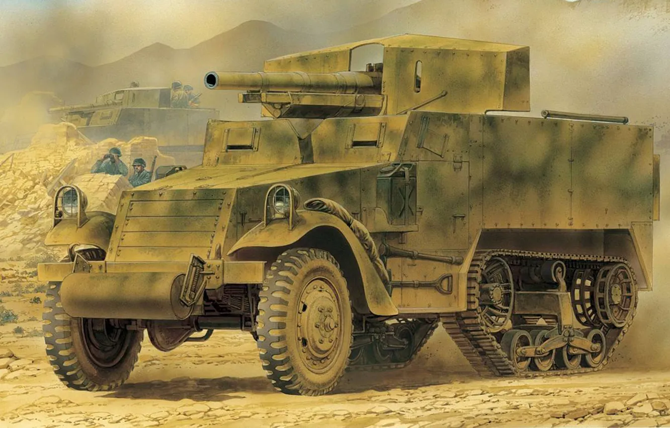 Photo wallpaper figure, SAU, self-propelled artillery, 75mm Gun Motor Carriage, self-propelled gun