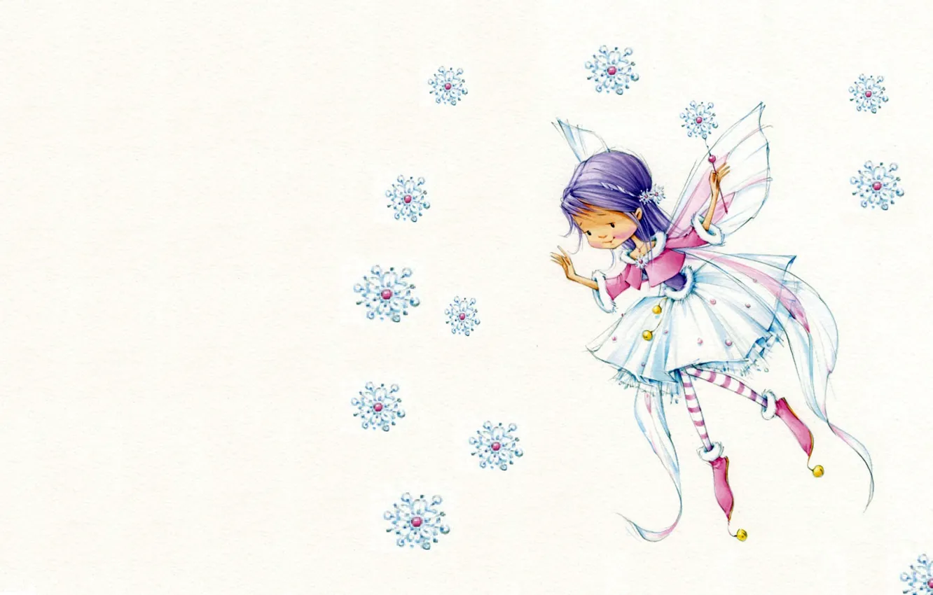 Photo wallpaper holiday, tale, art, girl, New year, snowflake, magic wand, children's