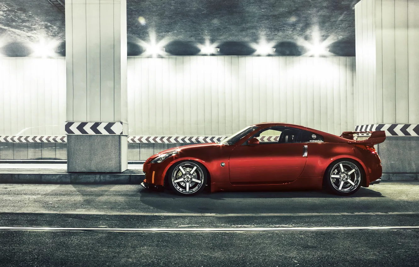 Photo wallpaper car, auto, red, the tunnel, Nissan, tuning, nissan 350z