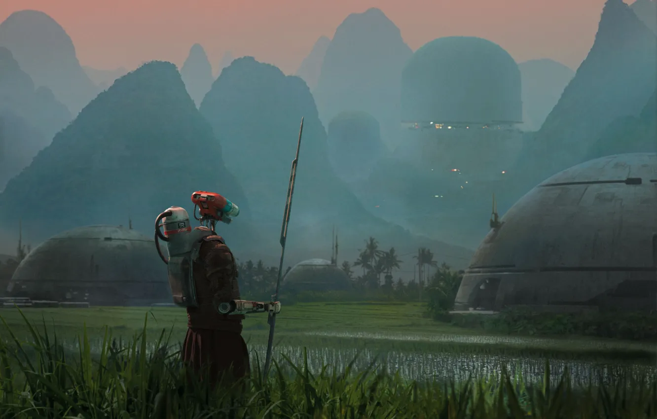 Photo wallpaper mountains, robot, home, sci-Fi, drama, Creator, 2023, The Creator