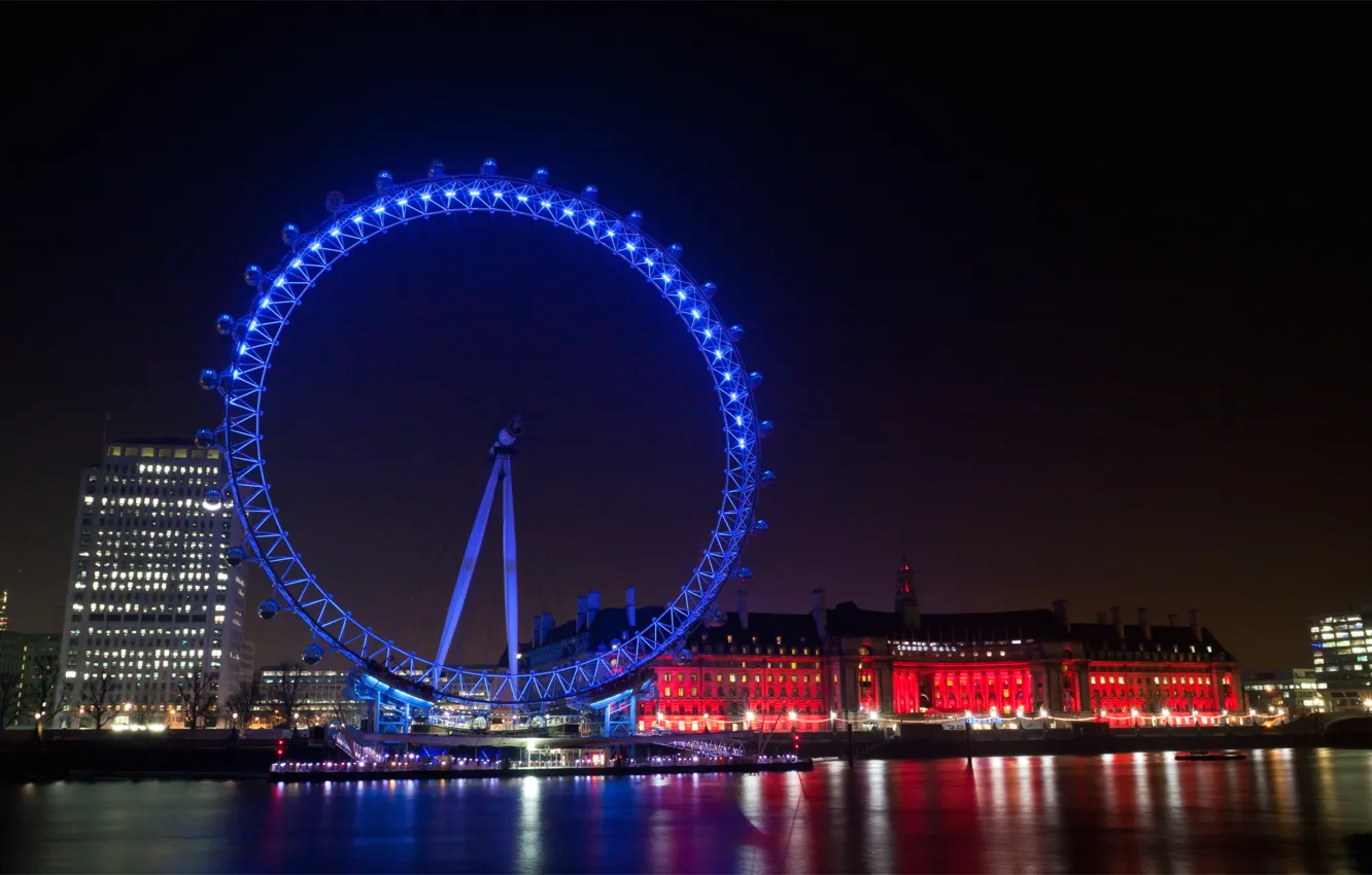 Photo wallpaper lights, reflection, river, England, London, building, home, backlight