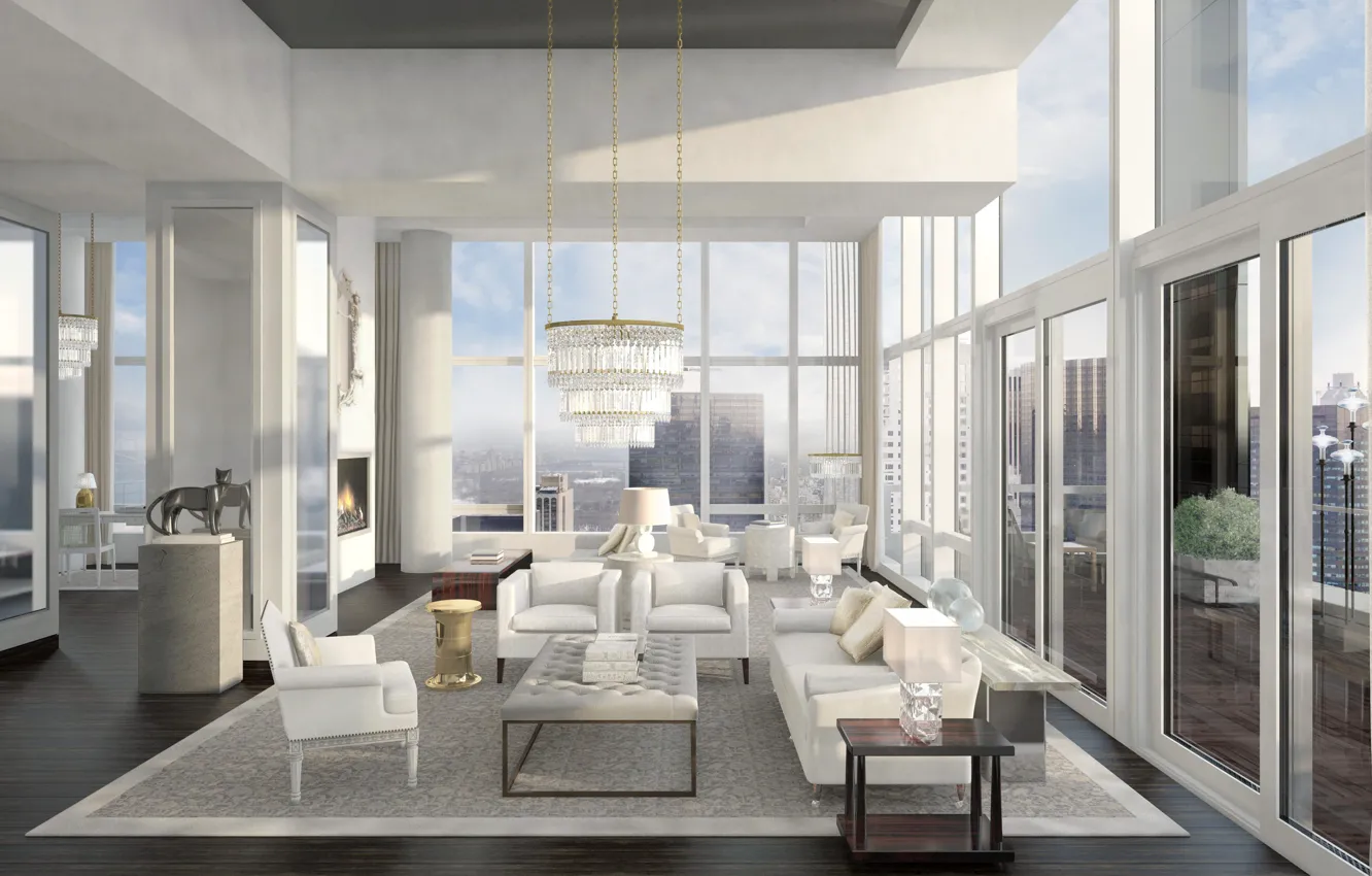 Wallpaper interior, megapolis, living room, New-York, Baccarat ...