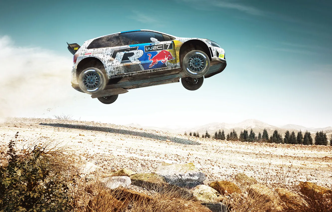 Photo wallpaper Auto, The game, White, Volkswagen, Speed, Jump, Rally, Polo