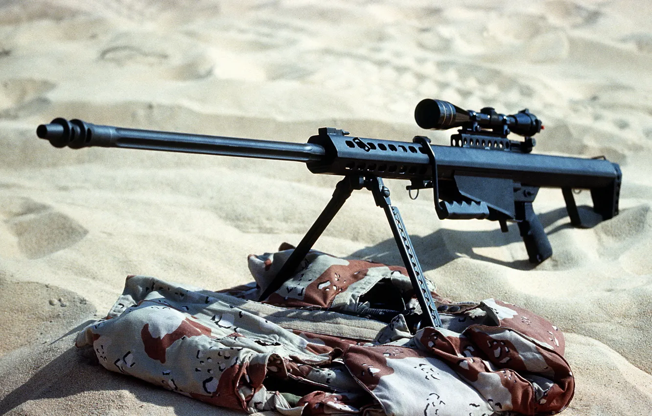 Photo wallpaper sand, weapons, camouflage, rifle, Barret