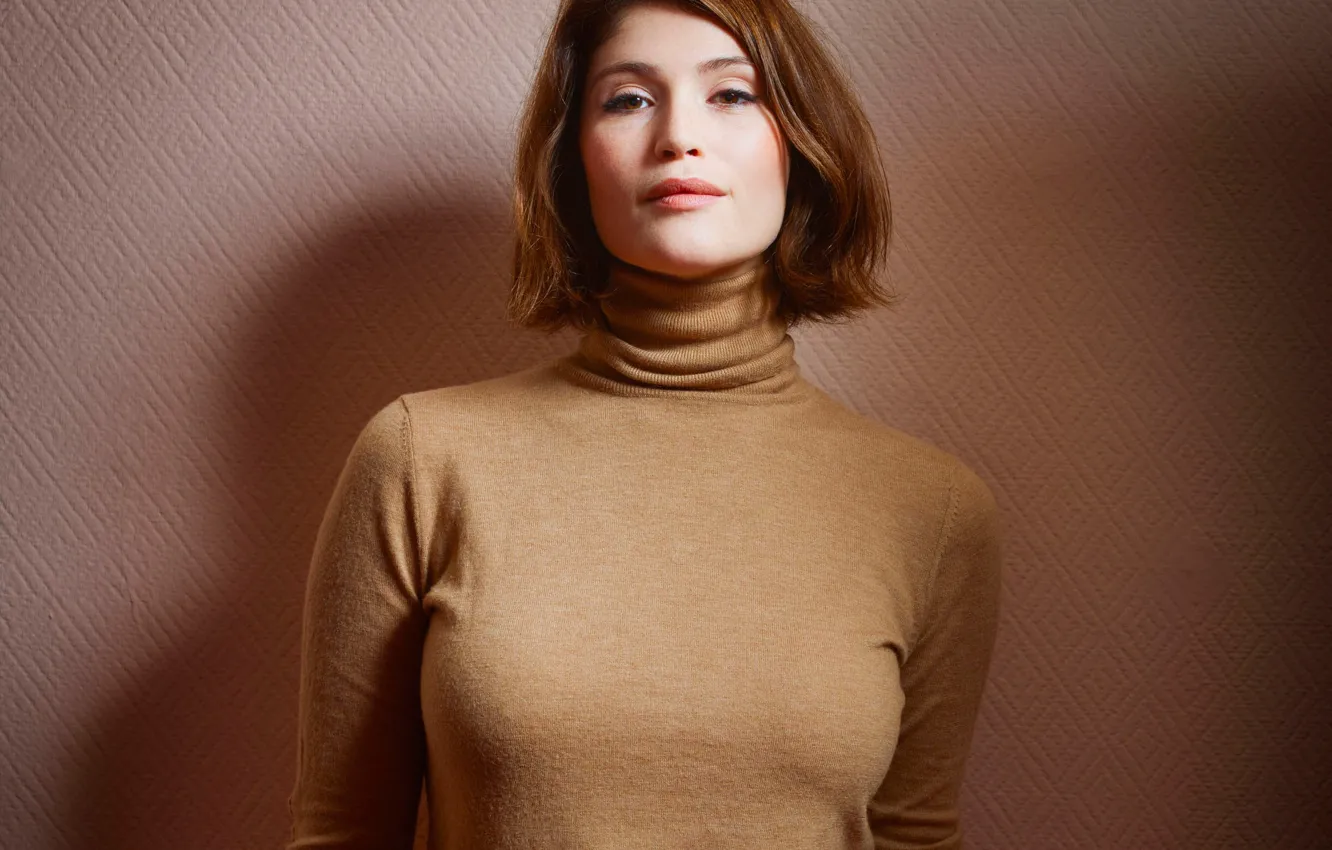 Photo wallpaper girl, smile, actress, beauty, sweater, Gemma Arterton