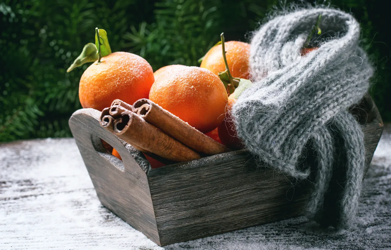 Photo wallpaper citrus, scarf, tangerine, box