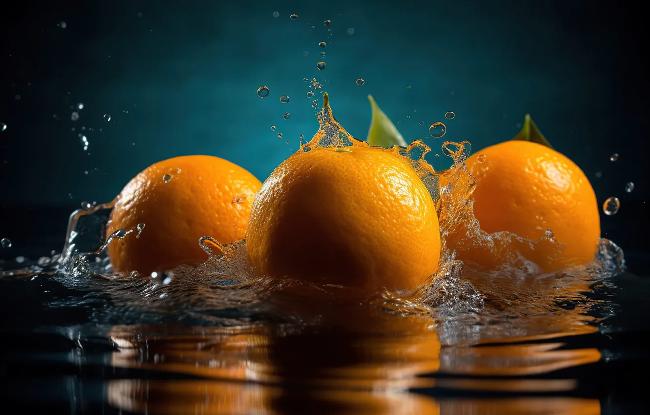 Photo wallpaper water, squirt, orange, splash, digital art, AI art, The Art of Artificial Intelligence, neural network