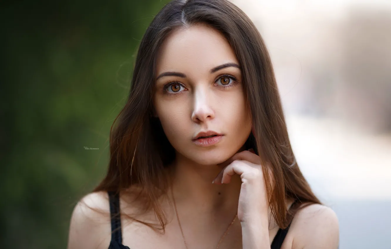 Photo wallpaper look, close-up, model, portrait, makeup, hairstyle, brown hair, beauty