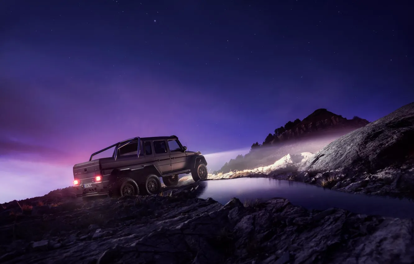 Photo wallpaper Mercedes-Benz, Sky, AMG, G63, 6x6, Rear, Ligth, Nigth