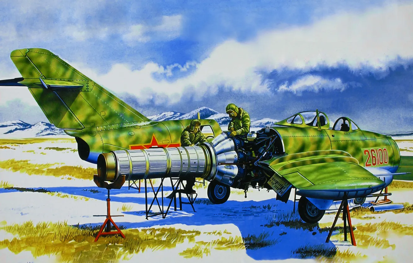 Photo wallpaper art, painting, jet, Mikoyan-Gurevich MiG-15