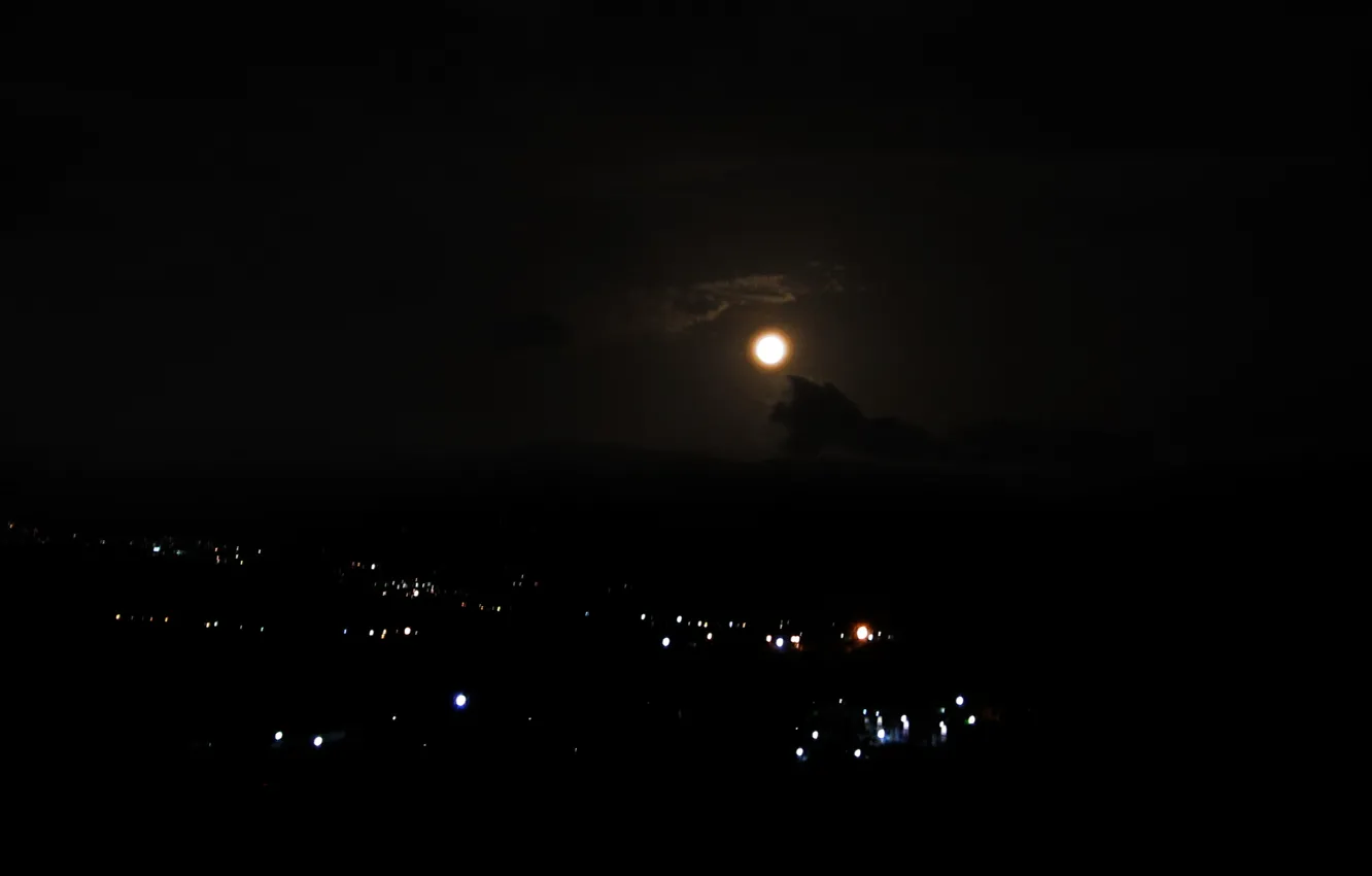 Photo wallpaper moon, night, mountains, horizont, darness