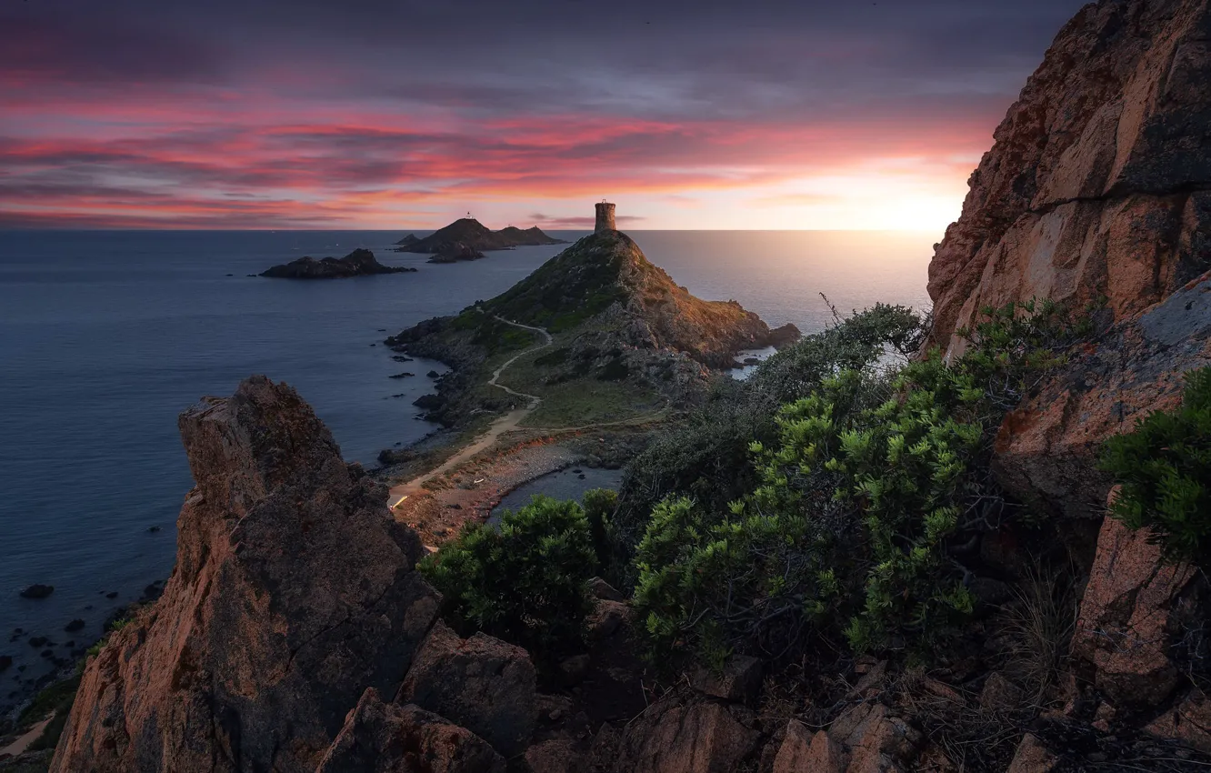 Photo wallpaper sea, sunset, shore