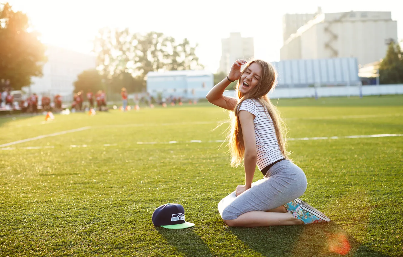Photo wallpaper summer, girl, face, hair, stadium, facial expressions, Natasha