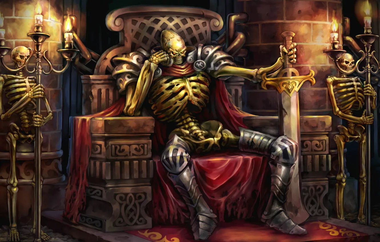 Photo wallpaper death, fire, sword, candles, chain, red eyes, the crypt, the throne