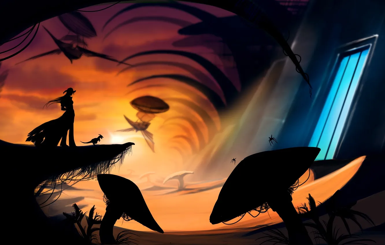 Photo wallpaper hair, mushrooms, people, ship, hat, the door, art, Kungur