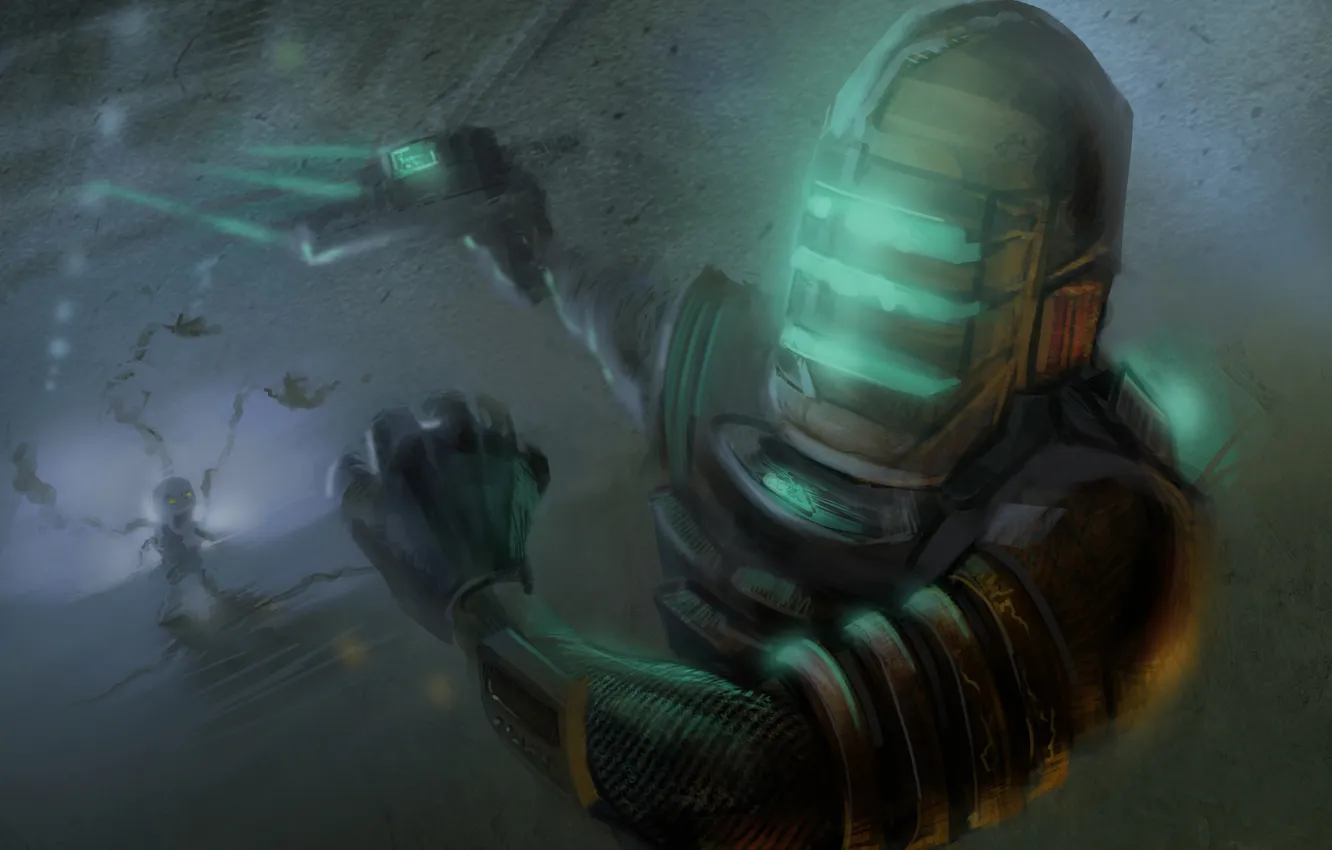 Photo wallpaper weapons, monster, art, running, Dead Space, dead space, plasma, Isaac Clarke