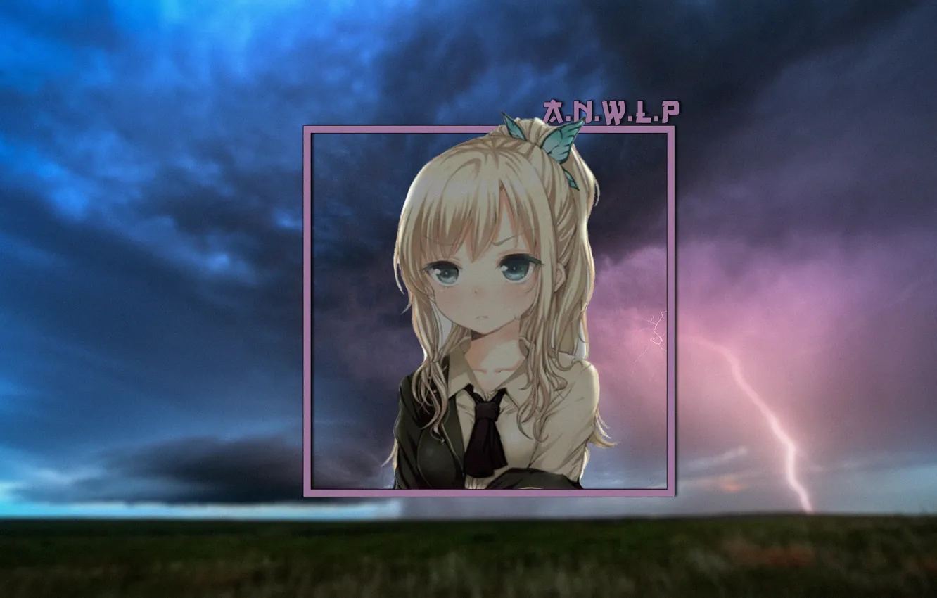 Photo wallpaper girl, lightning, anime, beautiful sky, madskillz