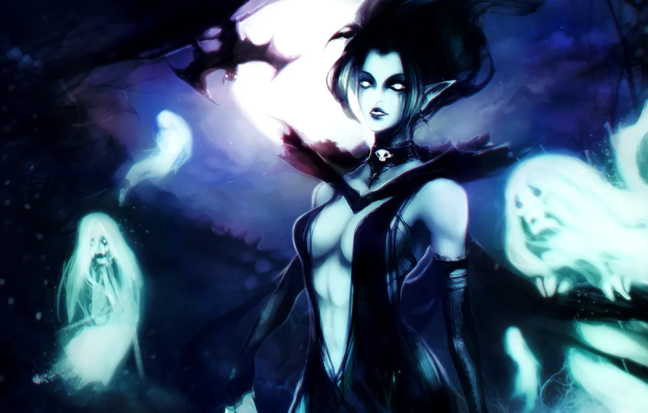 Photo wallpaper girl, night, the moon, art, Ghost, shower, bat, dota 2