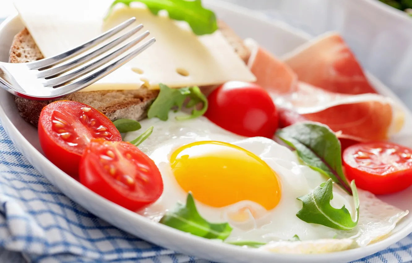 Photo wallpaper eggs, plug, scrambled eggs, sandwich, vegetables, tomatoes