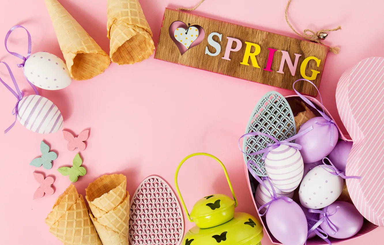 Photo wallpaper eggs, waffle cone, holiday, decor, Easter
