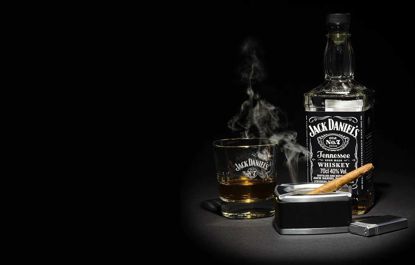 Photo wallpaper smoke, lighter, cigar, whiskey, whiskey, whisky, Bourbon, Jack Daniels