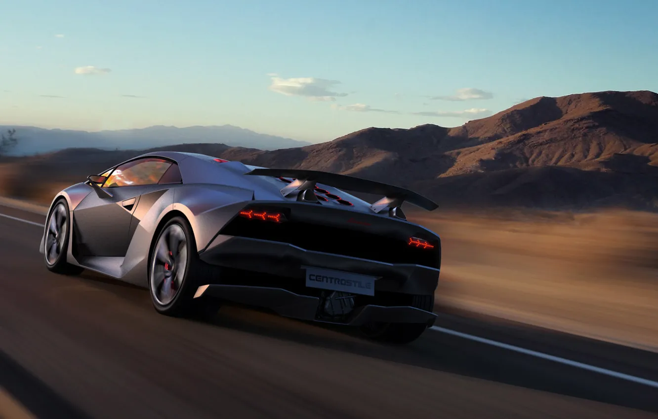 Photo wallpaper road, hills, speed, Lamborghini, spoiler, Sesto Elemento