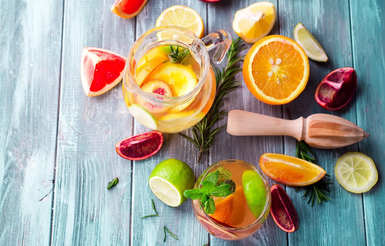 Photo wallpaper orange, lime, mint, lemonade, rosemary