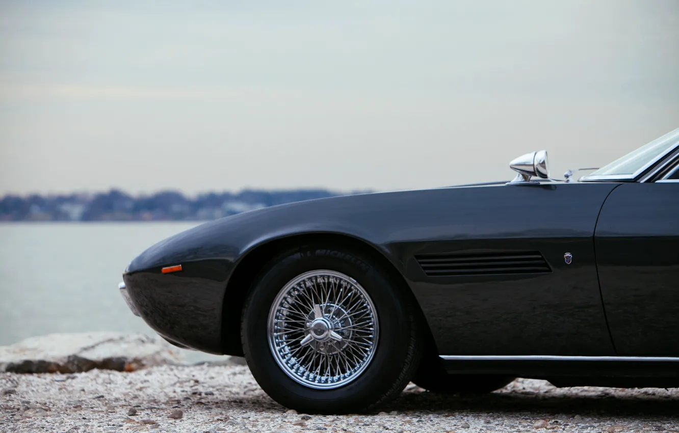 Photo wallpaper black, Maserati, 1969, Roadster, spider, the front part, Ghibli Spider