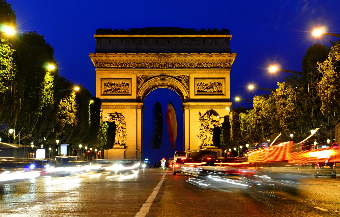 Photo wallpaper night, lights, Paris, Champs Elysees