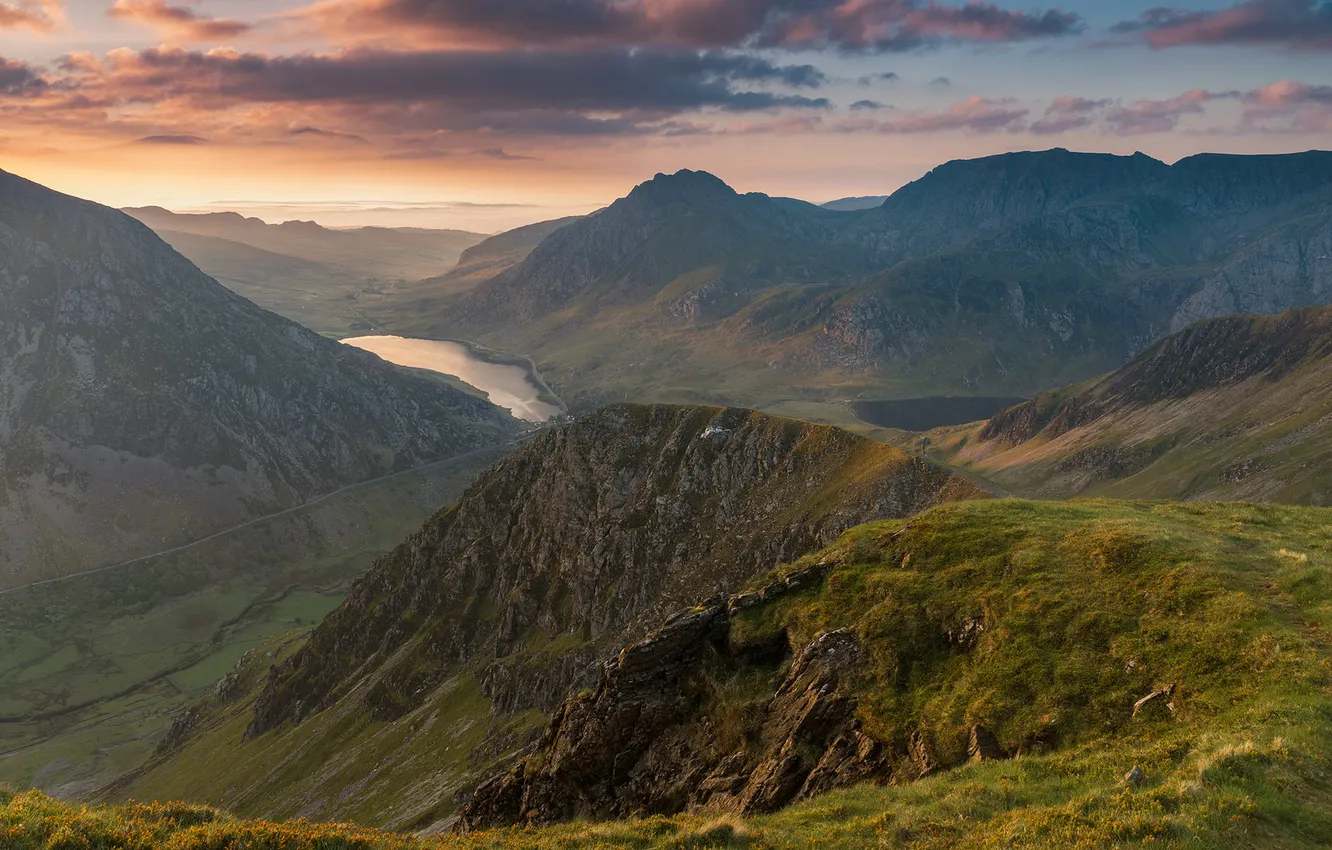 Photo wallpaper the sky, clouds, landscape, sunset, mountains, nature, lake, rocks