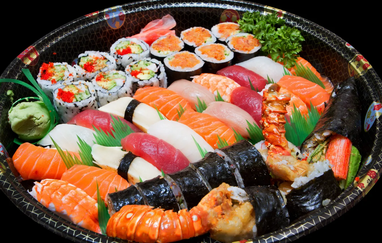 Photo wallpaper sushi, seafood, cuts